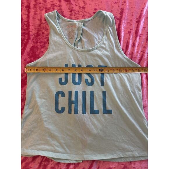 'Just Chill' Graphic Tank Top Workout Open Back Athletic Exercise Blue - Picture 3 of 4